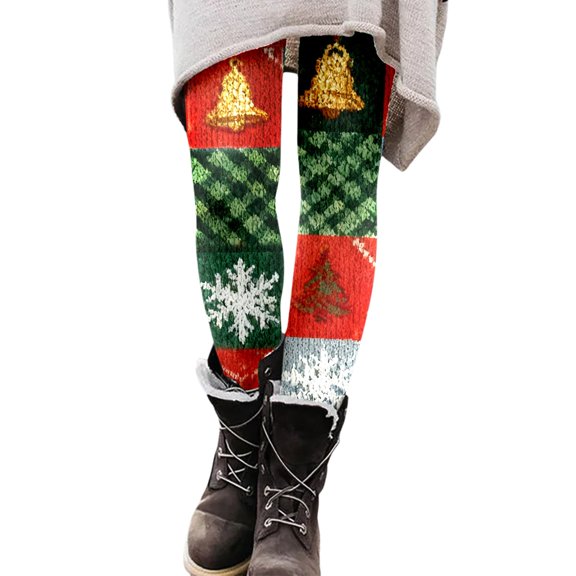 FUZHIQ Women's Christmas Leggings Snowflake Print High Waisted Workout Pants Tummy Control Sports Legging Tights