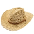 thumbnail image 1 of FUZHIQ Women's Crochet Straw Cowboy Hat, Wide Brim Woven Western Hat with Chin Cord, Summer Beach Hat for Travel, Outdoor Activities, 1 of 4