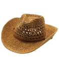 thumbnail image 1 of FUZHIQ Women's Crochet Straw Cowboy Hat, Wide Brim Woven Western Hat with Chin Cord, Summer Beach Hat for Travel, Outdoor Activities, 1 of 4