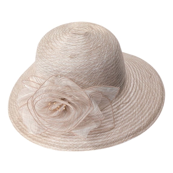 FUZHIQ Women's Elegant Floral Lace Wide Brim Sun Hat, Foldable UV Protection Beach Hat with Organza Bow, Lightweight Packable Summer Hat for Vacation Wedding Party,One Size
