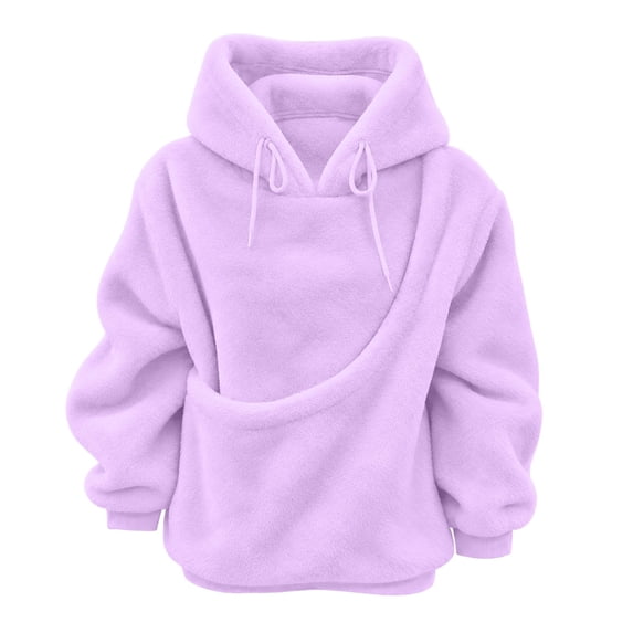 FUZHIQ Women's Fuzzy Pet Pouch Hoodie Cat Dog Carrier Sweatshirt Round Zipper Opening Kangaroo Pocket Plush Hooded Pullover for Small Pets