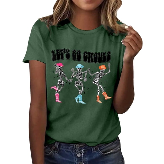 FUZHIQ Women's Halloween Graphic Short Sleeve T Shirt Casual Comfortable Tee For Fall Party Daily Wear Printed Top