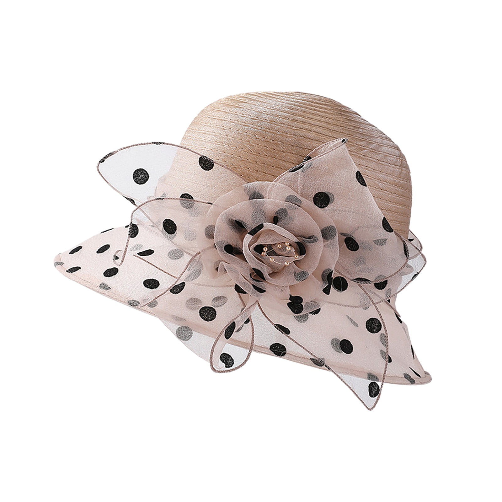 8232 Women Organza Fascinator Hat Dots Wide Brim Sun Caps Bridal Wedding Women Organza Church Derby Hat Wide Brim Sun Hats for  main image 4
