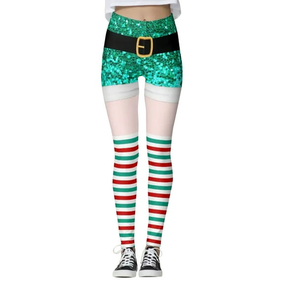 FUZHIQ Women's Printed Leggings Christmas Stretchy Flexible Sparkle Finish 2 Pack Christmas Leggings Plus Size Christmas Yoga Pants