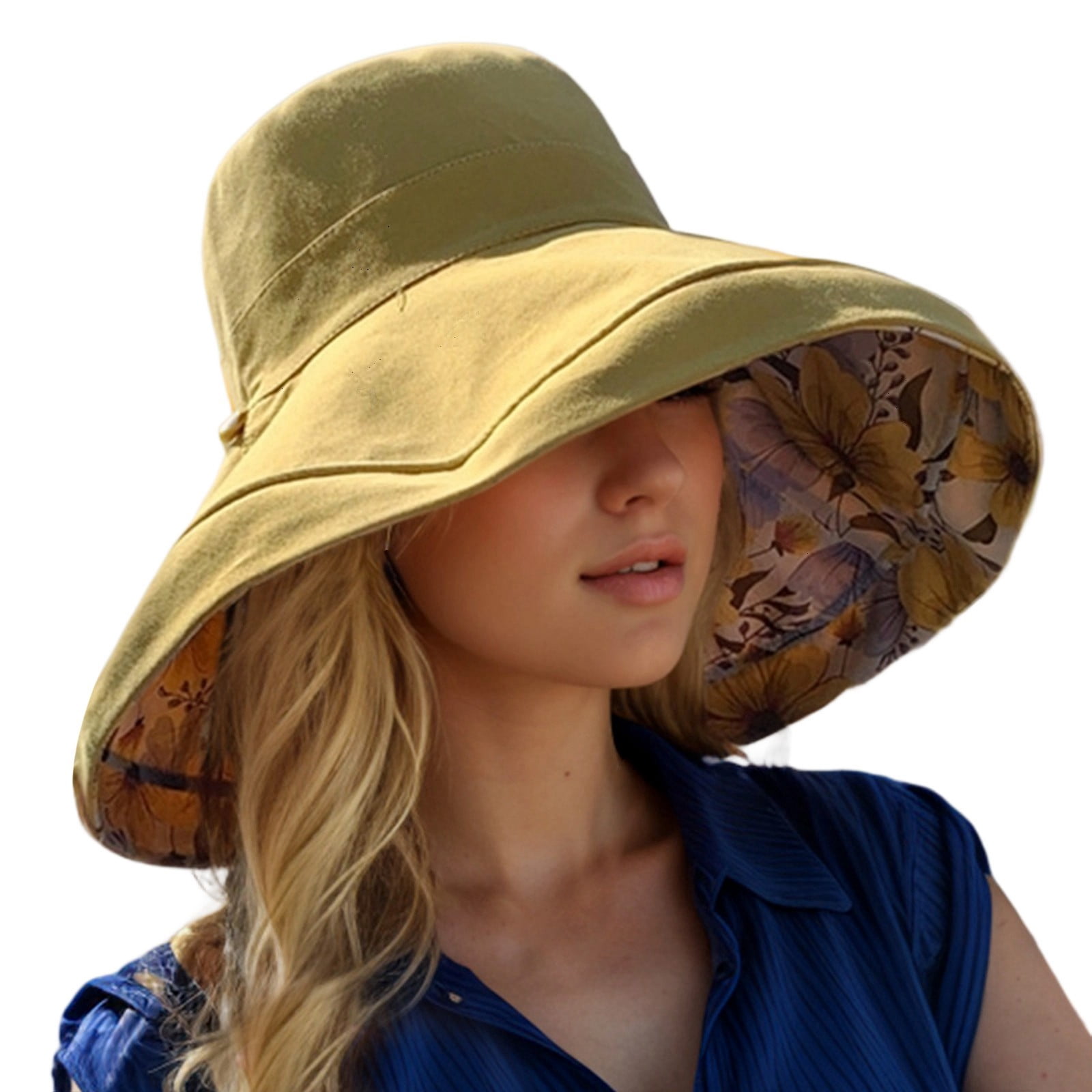 新品‼️Natural works 99Re✨FoldingXPTable BIG FUZHIQ Women's Reversible Wide Brim Bucket Hat, Foldable UV