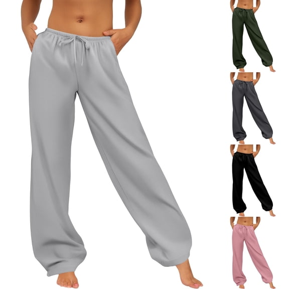 FUZHIQ Women's Straight Leg Sweatpants, Lined Jogger Sweatpants Women Wide Leg Casual Warm Baggy Sweatpants Women Travel Pants with Pockets Winter Clothes