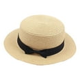 thumbnail image 1 of FUZHIQ Women's Straw Boater Hat with Bow, Flat Top Wide Brim Sun Hat, Summer Beach Hat for Travel, Party, Outdoor Activities, 1 of 4