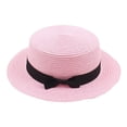 thumbnail image 1 of FUZHIQ Women's Straw Boater Hat with Bow, Flat Top Wide Brim Sun Hat, Summer Beach Hat for Travel, Party, Outdoor Activities, 1 of 4
