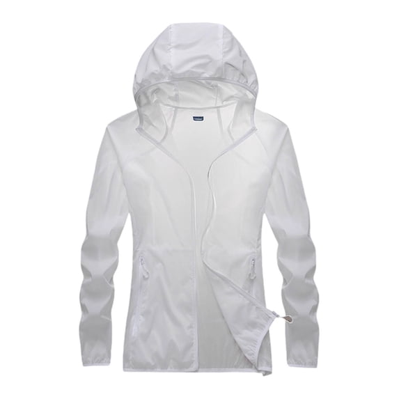 FUZHIQ Women's UPF 50+ Sun Protection Hooded Jacket Ultra Lightweight Sheer Breathable Full Zip UV Sun Shirt with Zipper Pockets for Beach Travel Hiking Outdoor Wear,M