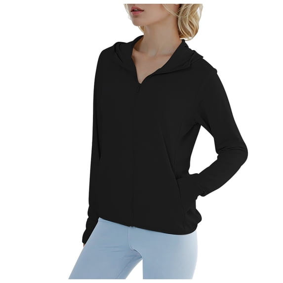 FUZHIQ Women's UPF 50+ UV Protection Ice Silk Sun Hoodie Jacket Ultra Soft Cooling Long Sleeve Full Zip Sun Shirt for Daily Outdoor,L