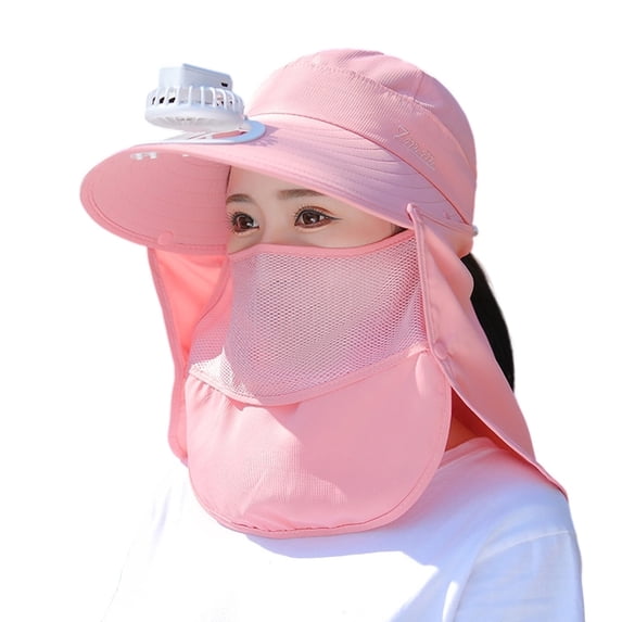 FUZHIQ Women's UV Protection Sun Hat with Fan & Removable Face Flap, Wide Brim Cooling Hat for Fishing, Cycling, Beach, Summer Outdoor