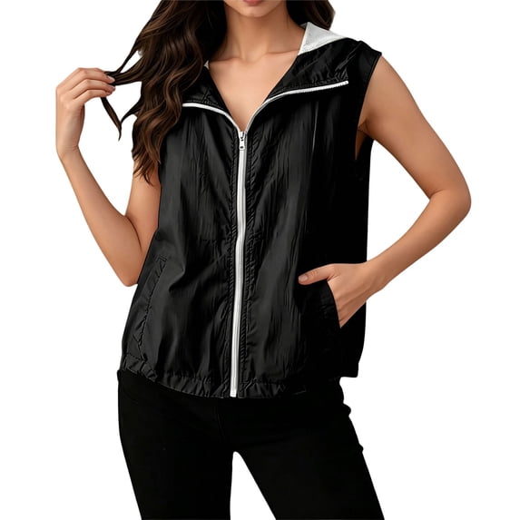 FUZHIQ Women's Zip Up Vest with Pocekts Lightweight Softshell Sleeveless Jacket Hiking Travel Golf Running Vests for Women,S