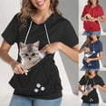 thumbnail image 1 of FUZHIQ Womens Cartoon Print Pet Carrier Hoodie Short Sleeve Pet Pouch T Shirt Cat Dog Kangaroo Pocket Casual Hooded Top, 1 of 7