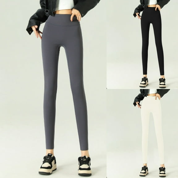 FUZHIQ Womens Lined Leggings Womens Wide Leg Pants Athletic Yoga Stretch Loose Legging Casual Thermal Tights