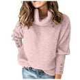 thumbnail image 1 of FUZHIQ Womens Oversized Turtleneck Sweaters Solid Color Long Sleeve Blouses Lightweight Thin Ribbed Knit Button Cropped Pullover Top, 1 of 8