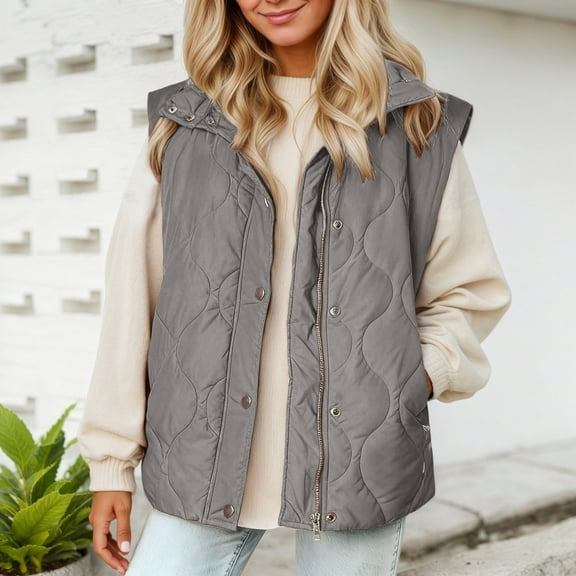 FUZHIQ Womens Puffer Vest Lightweight Stand Collar Sleeveless Cropped Quilted Jackets Button Fall Zip Up Coat Outerwear