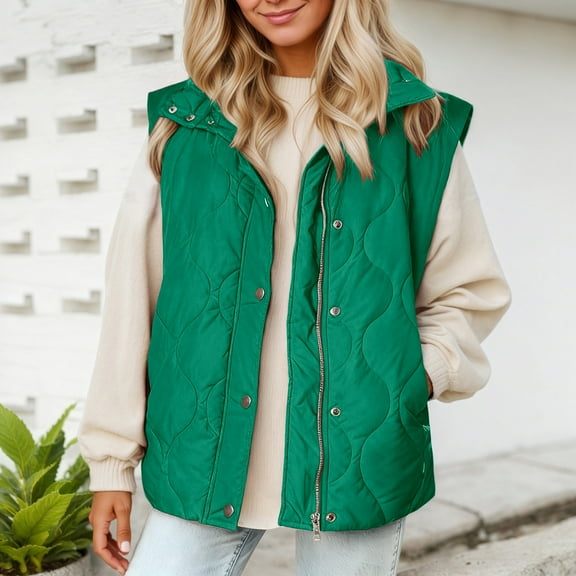 FUZHIQ Womens Puffer Vest Lightweight Stand Collar Sleeveless Cropped Quilted Jackets Button Fall Zip Up Coat Outerwear