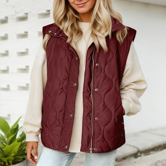 FUZHIQ Womens Puffer Vest Lightweight Stand Collar Sleeveless Cropped Quilted Jackets Button Fall Zip Up Coat Outerwear