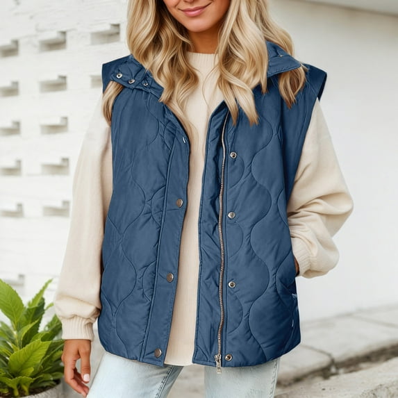 FUZHIQ Womens Puffer Vest Lightweight Stand Collar Sleeveless Cropped Quilted Jackets Button Fall Zip Up Coat Outerwear