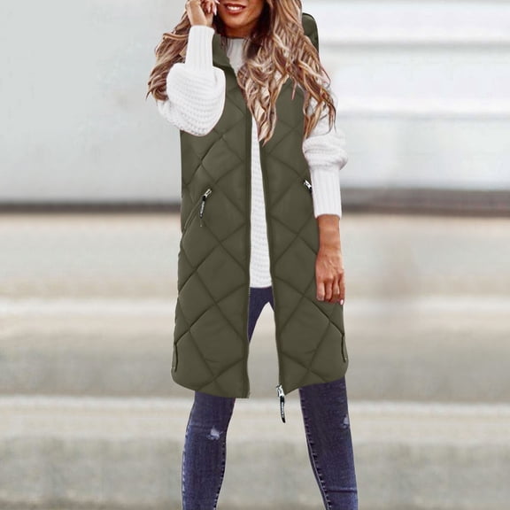 FUZHIQ Womens Puffer Vest Winter Hooded Collar Sleeveless Cropped Jackets Button Fall Zip Up Loose Coat Outerwear with Pockets Green
