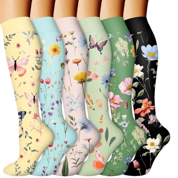 FUZHIQ Womens Socks 6PC Long Compression Socks Leggings Long Running Compression Socks Outdoor Sports Socks Support Stockings