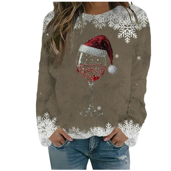 FUZHIQ Womens Tops Fall 2025 Skin-Friendly Casual Sweater Jacquard Red Women's Warm Fuzzy Holiday Sweater