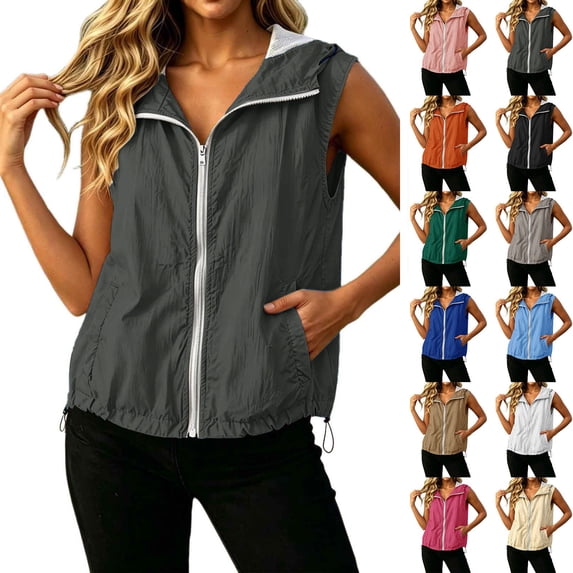 FUZHIQ Womens Zip Up Lightweight Vests Casual Sleeveless Jackets Scrubs with Pockets Spring Summer,S