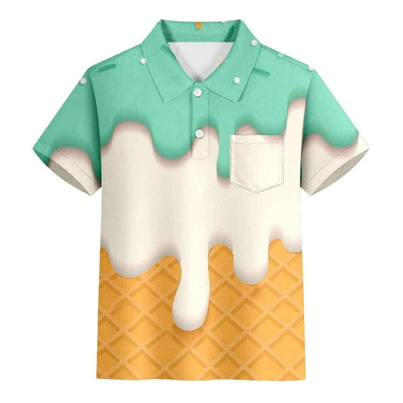 FUZHIQ Youth Button Up Shirts For Boys Kids Boys Girls Short Sleeve Summer Casual Prints Gentleman Tops Teen Holiday Shirts T Shirt With Pocket ,5-6 Years