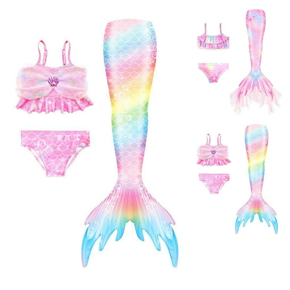 FUZHIQA Mermaid Swimsuit With Tail for Girls 7-8 Kids Girls Swimsuit Colorful Printed Girls Swimsuit Baby Swimsuit,Light Pink,140