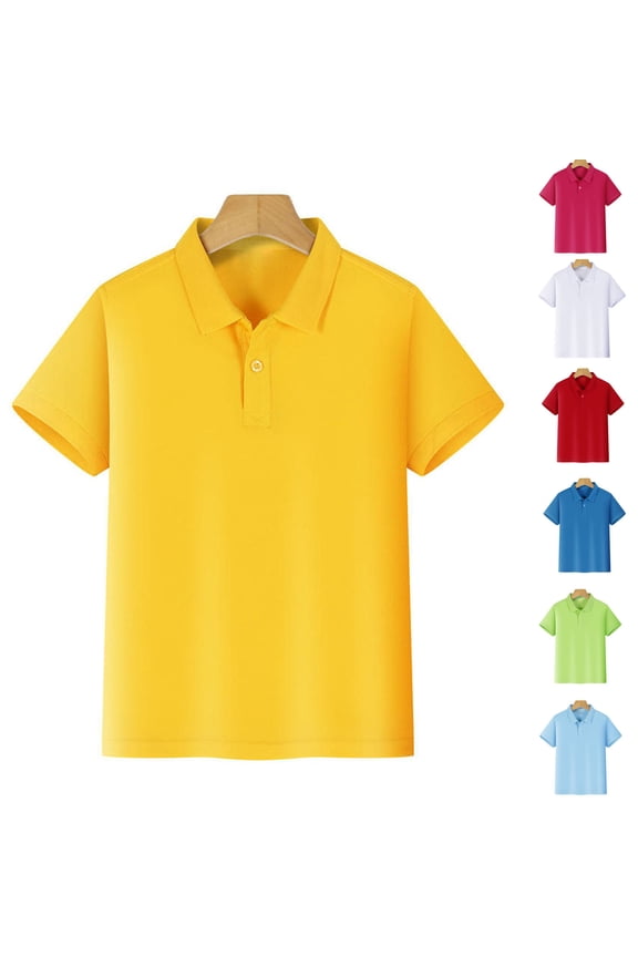 Boys Polo Shirts Solid School Uniform Cotton Short Sleeve Golf Polo Shirt,5-6Years