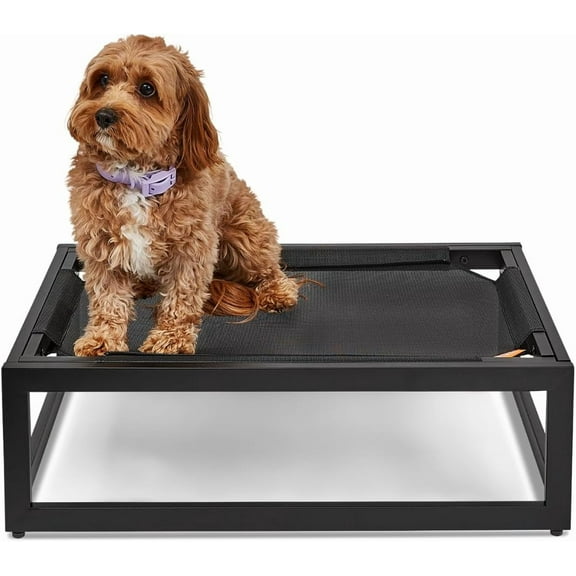 FUZI Luxury Up Pup Elevated Dog Bed, Premium Indoor & Outdoor Raised Pet Bed, Chew-Proof & Durable, Breathable Design for Comfort & Support, Dog Cot Small 26x17x8 Black