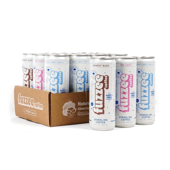 Fuzzee Coffee Sparkling Cold Brew Variety Pack, Lion's Mane Natural Energy, 12 Pack