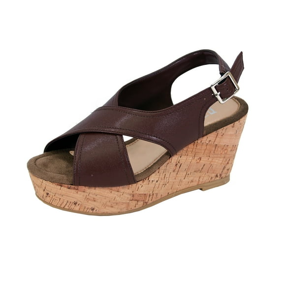 FUZZY Anya Women Extra Wide Width Platform Corkscrew Wedge High Heel Slingback