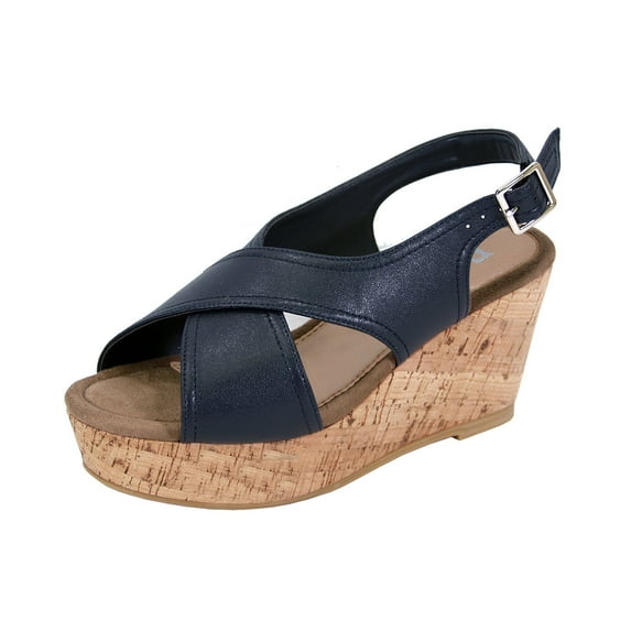 FUZZY Anya Women Extra Wide Width Platform Corkscrew Wedge High Heel Slingback