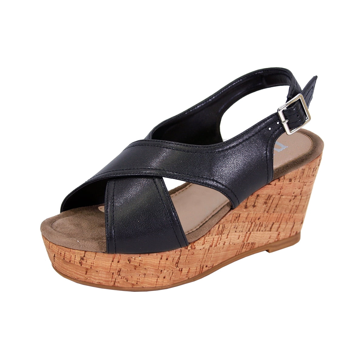 FUZZY Anya Women Extra Wide Width Platform Corkscrew Wedge High Heel Slingback
