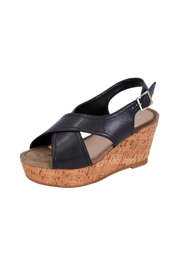 Anya Women Extra Wide Width Platform Corkscrew Wedge High Heel Slingback