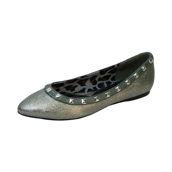 FUZZY Emily Women Wide Width Pointed Toe Square Studded Top Liner Slip-On Flats PEWTER 9