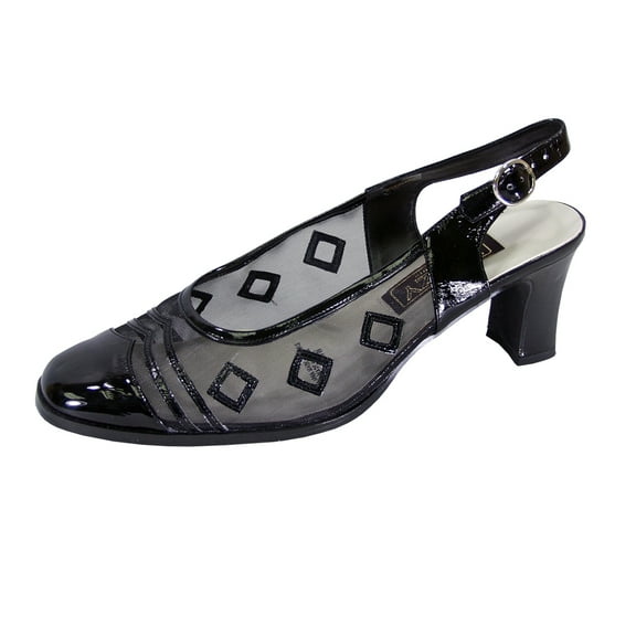 FUZZY Greta Women Wide Width Closed Toe Decorative Nylon Mesh Slingback BLACK 12
