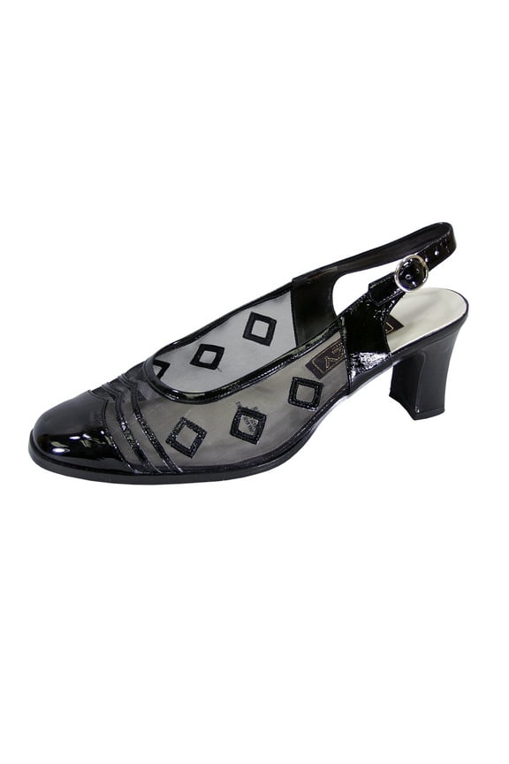 Greta Women Wide Width Closed Toe Decorative Nylon Mesh Slingback BLACK 6