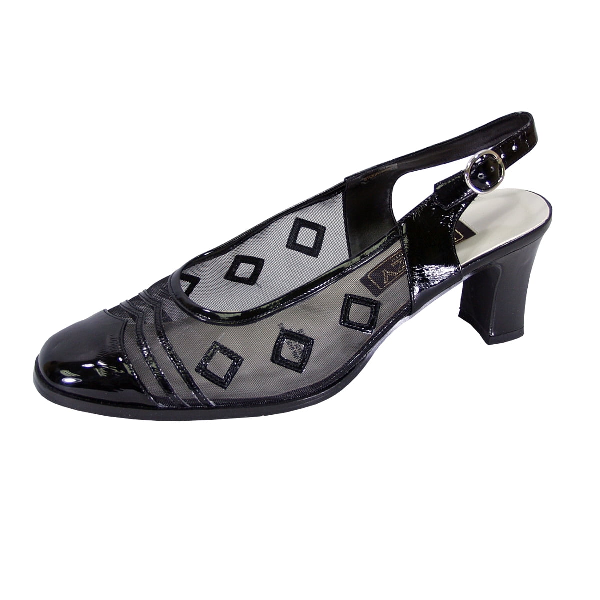 FUZZY Greta Women Wide Width Closed Toe Decorative Nylon Mesh Slingback BLACK 8