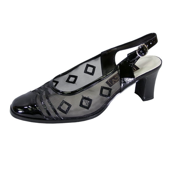 FUZZY Greta Women Wide Width Closed Toe Decorative Nylon Mesh Slingback BLACK 8