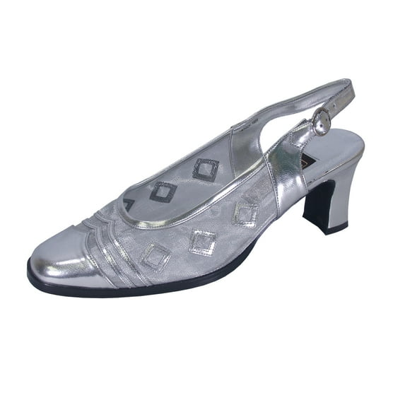 FUZZY Greta Women Wide Width Closed Toe Decorative Nylon Mesh Slingback SILVER 6