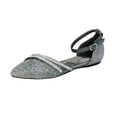 thumbnail image 1 of FUZZY Hallie Women Wide Width Open Shank Pointed Toe Buckle Ankle Strap Flats PEWTER 12, 1 of 6