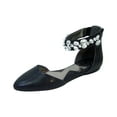 thumbnail image 1 of FUZZY Jill Women Wide Width Open Shank Decorative Crystal Elastic Ankle Strap Flats BLACK 5, 1 of 6