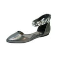 thumbnail image 1 of FUZZY Jill Women Wide Width Open Shank Decorative Crystal Elastic Ankle Strap Flats PEWTER 9, 1 of 6