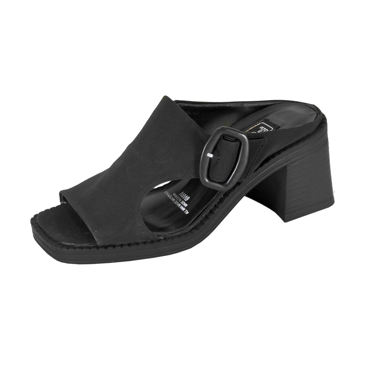 FUZZY Judith Women's Wide Width Elegant Comfort Heeled Sandals with Buckle BLACK 9.5