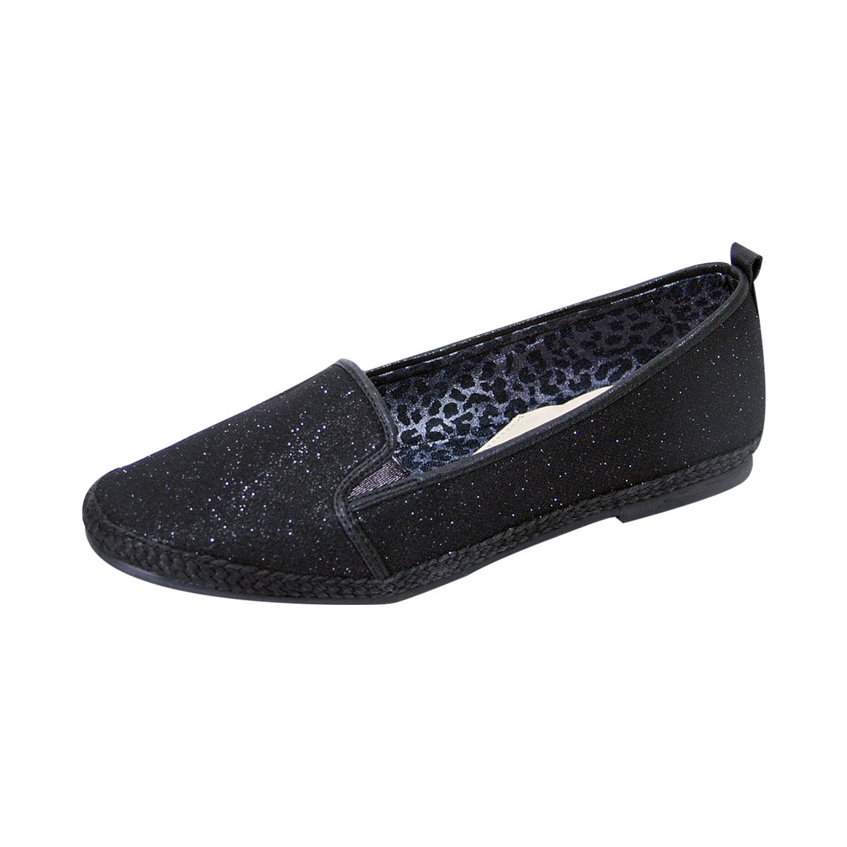 FUZZY Lacy Women Extra Wide Width Casual Metallic Flat BLACK 5