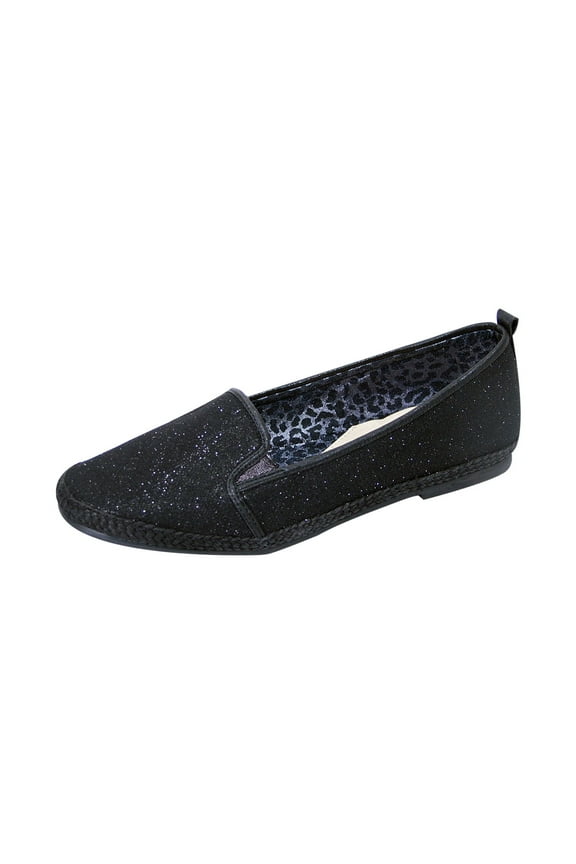 Lacy Women Extra Wide Width Casual Metallic Flat BLACK 7