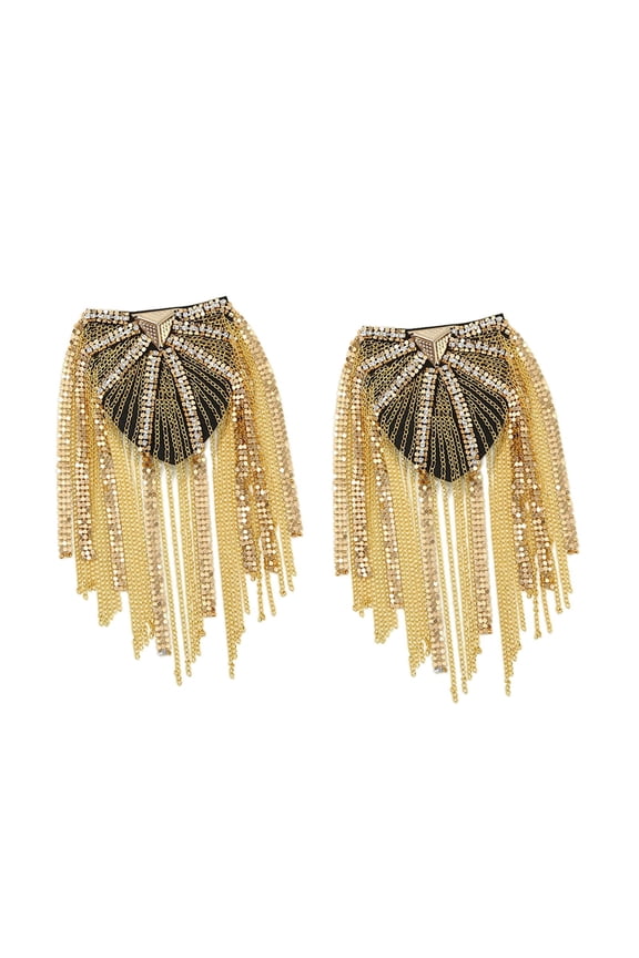 1 Pair Tassel Link Chain Epaulet Decorative Costume Accessory Women Men Shoulder Aureate
