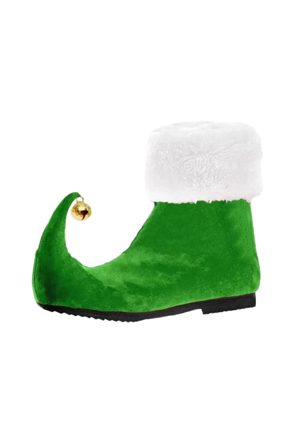 1 Pair of Christmas Elf Shoes Booties with Christmas Bells for Stage Performance green